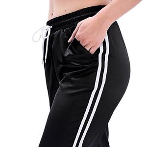 Black & White Striped Silky Satin Athletic Joggers